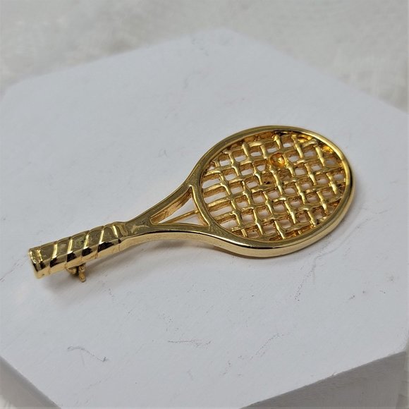Tennis Racquet Pin Brooch Gold Sports Pin - Picture 5 of 7
